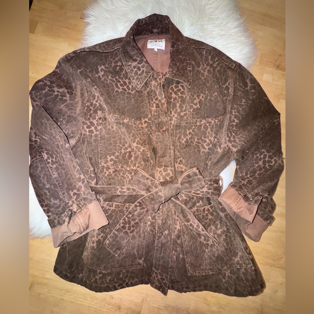 Zara Brown Leopard Print Utility Jacket